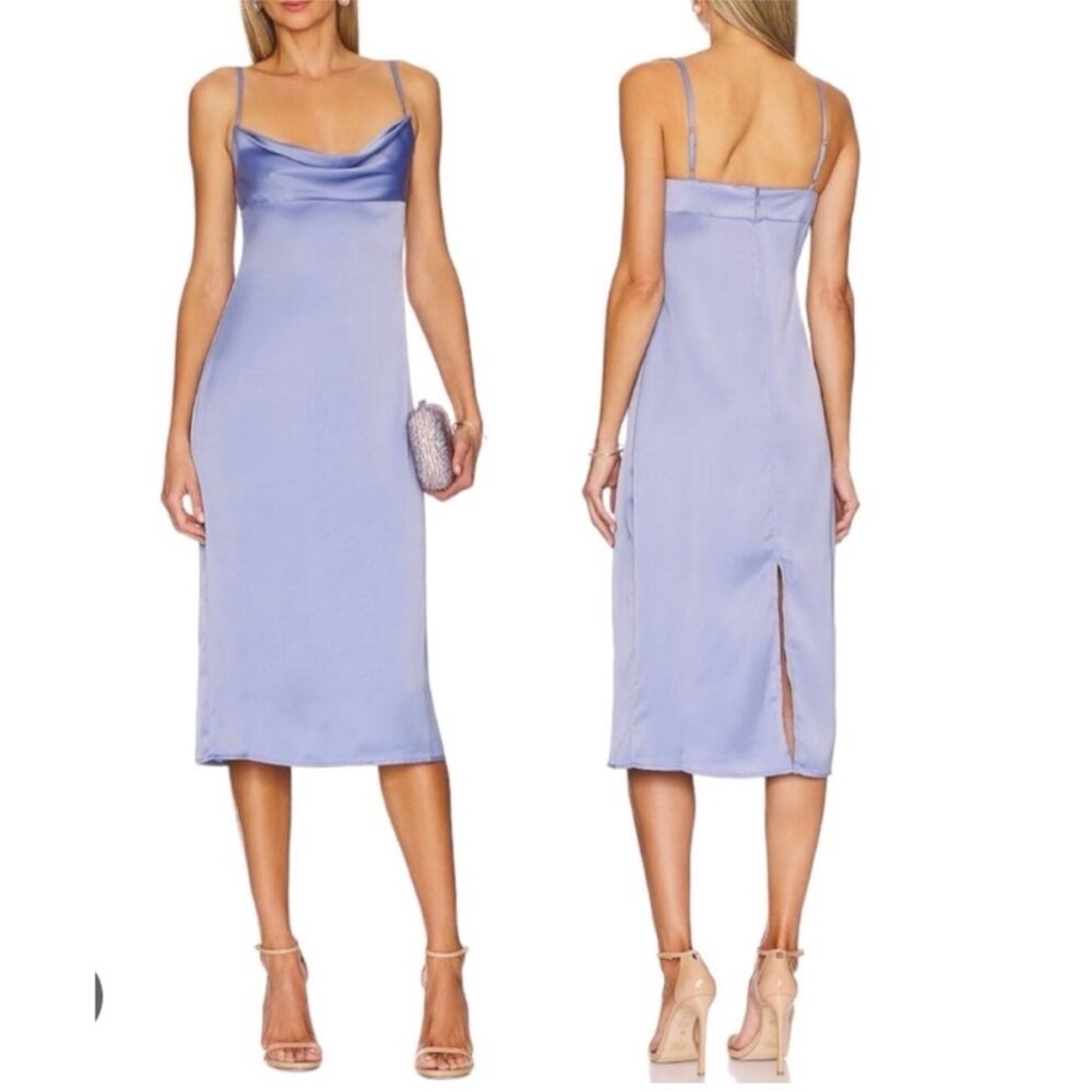 WeWoreWhat Slate Blue Cowl Satin Midi Dress Size 2